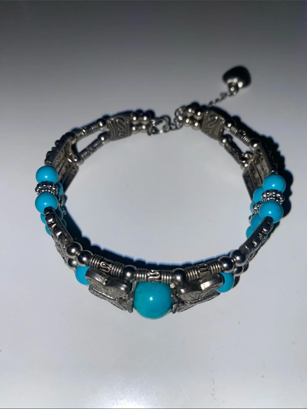 Turquoise Bead Silver-Tone Bracelet